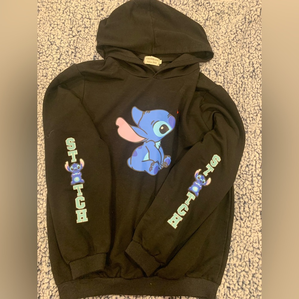 Disney Black Hoodie with Blue Stitch Design
